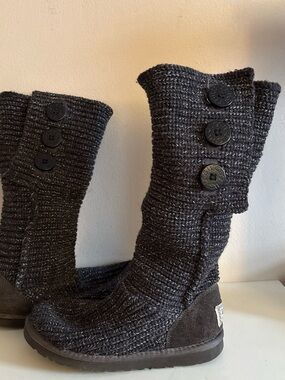 UGG Knit Button-Accent Women's Tall Boots - Black 6 us